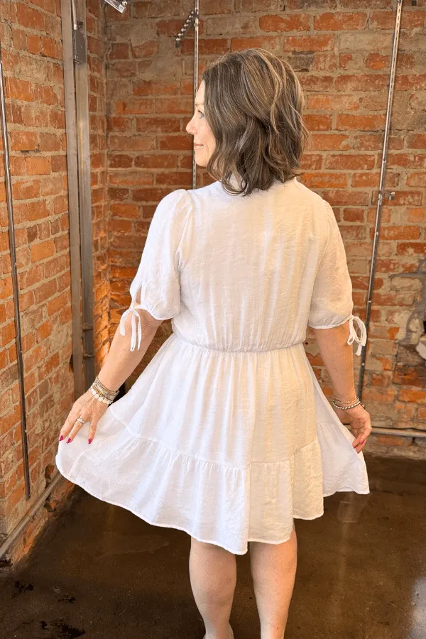 Tie Sleeve Ruffle Neck Dress