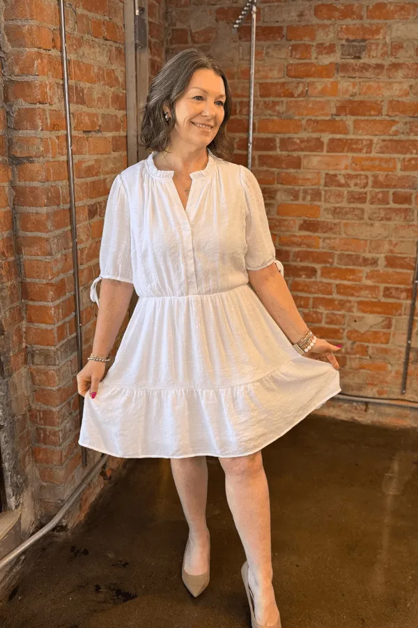 Tie Sleeve Ruffle Neck Dress