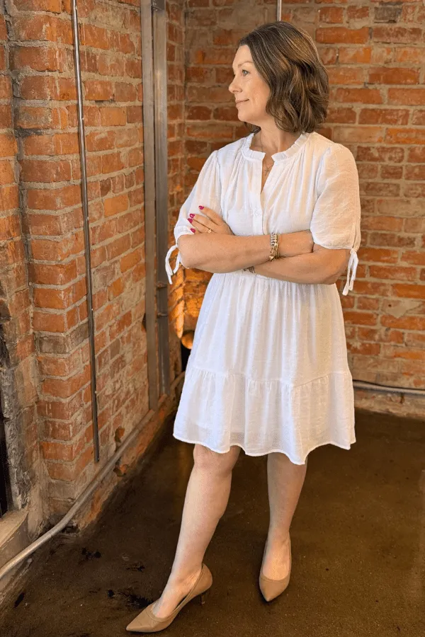 Tie Sleeve Ruffle Neck Dress