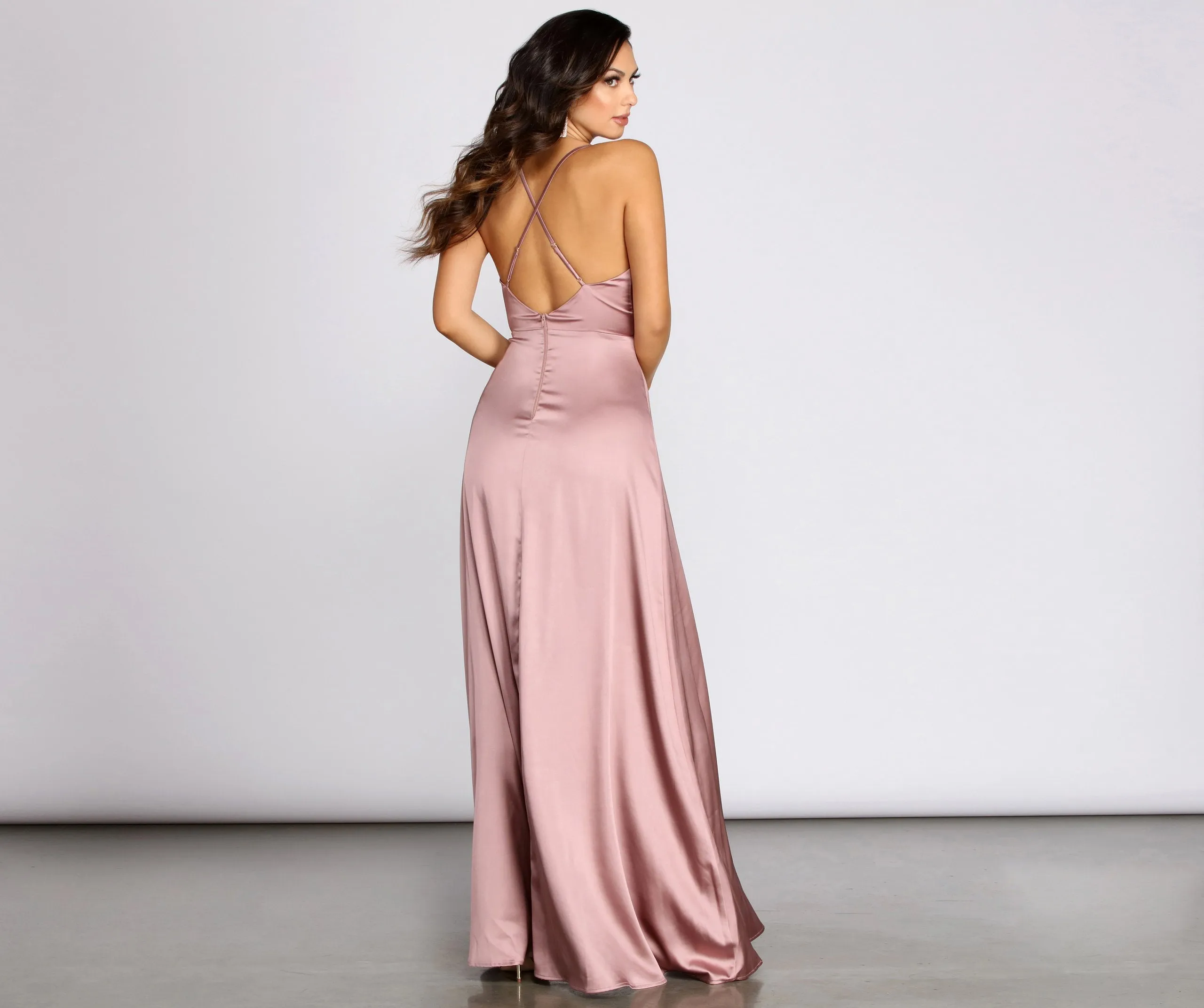 Tierra Cowl Neck Charming Satin A-Line Dress