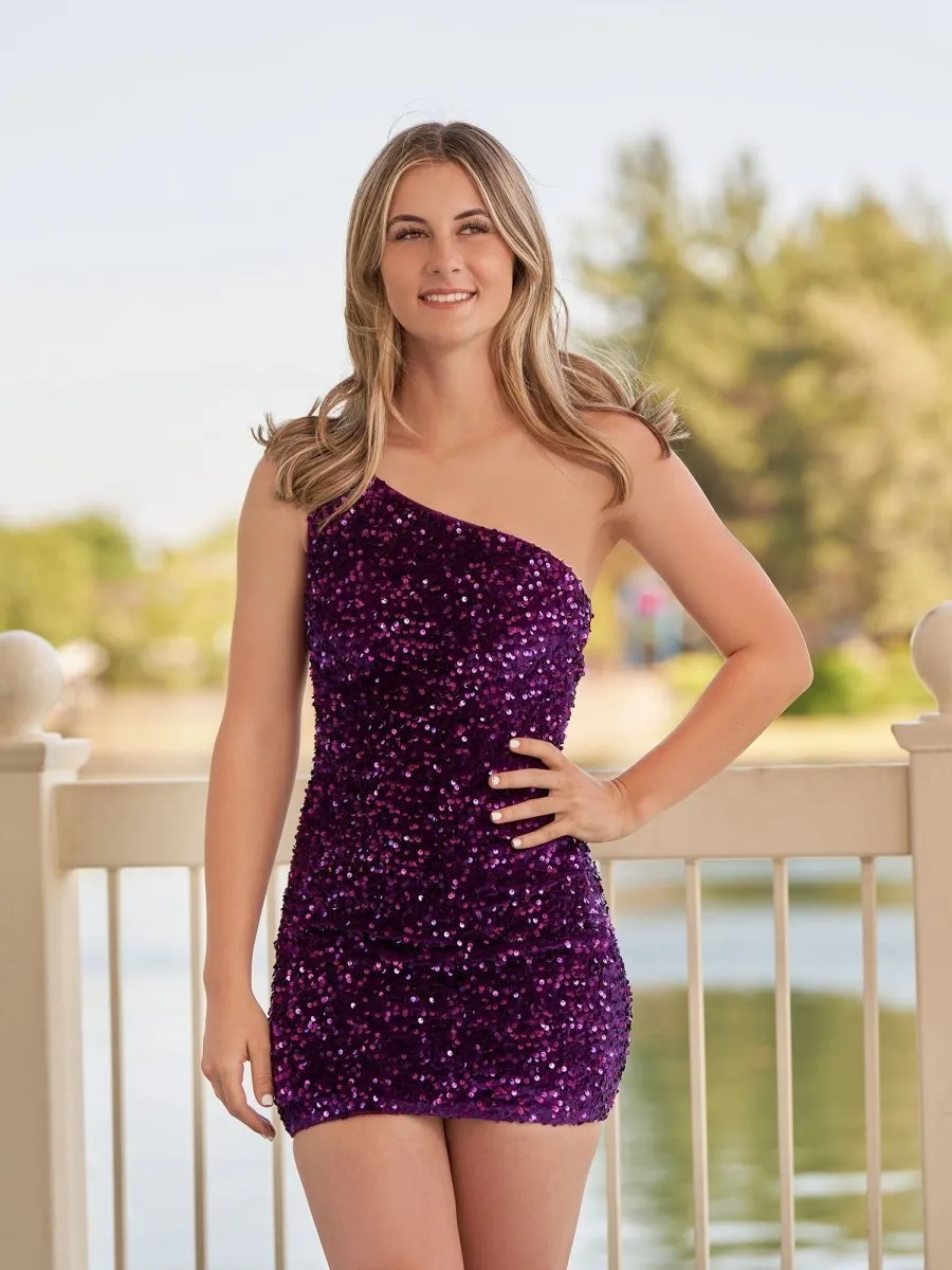 Tight Sequins One Shoulder Homecoming Dresses