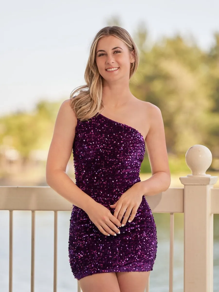 Tight Sequins One Shoulder Homecoming Dresses