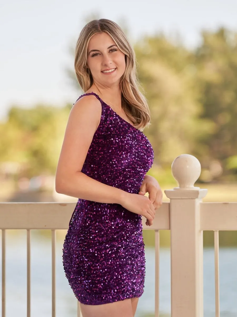 Tight Sequins One Shoulder Homecoming Dresses