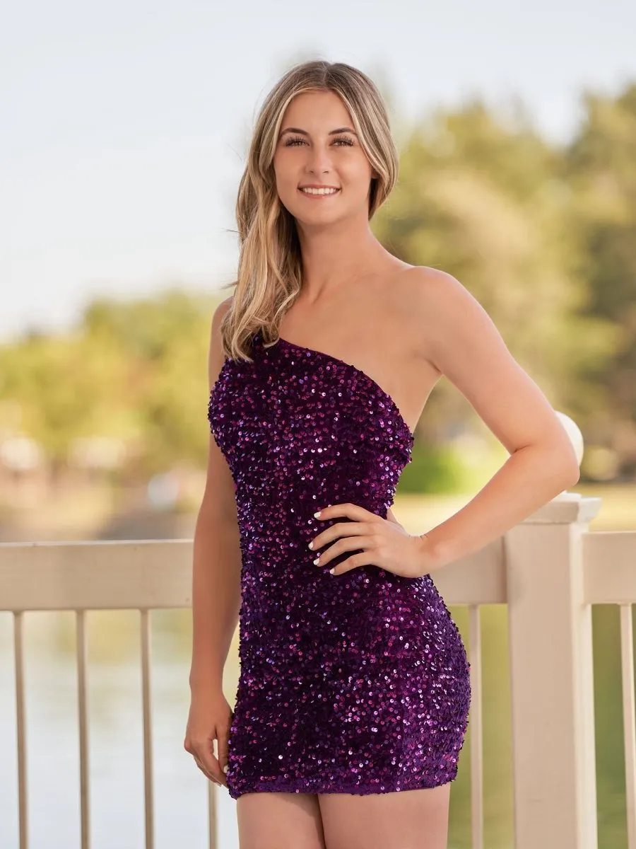 Tight Sequins One Shoulder Homecoming Dresses