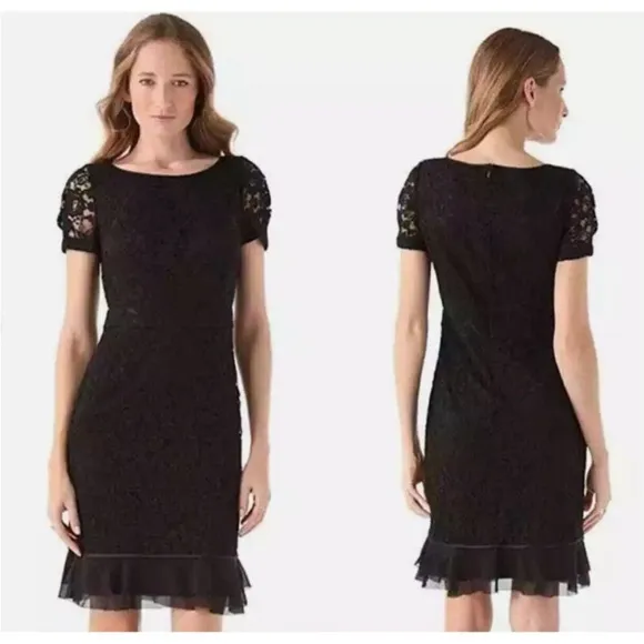Tory Burch Women's Bovary Lace A Line Black Cocktail Dress Size 4