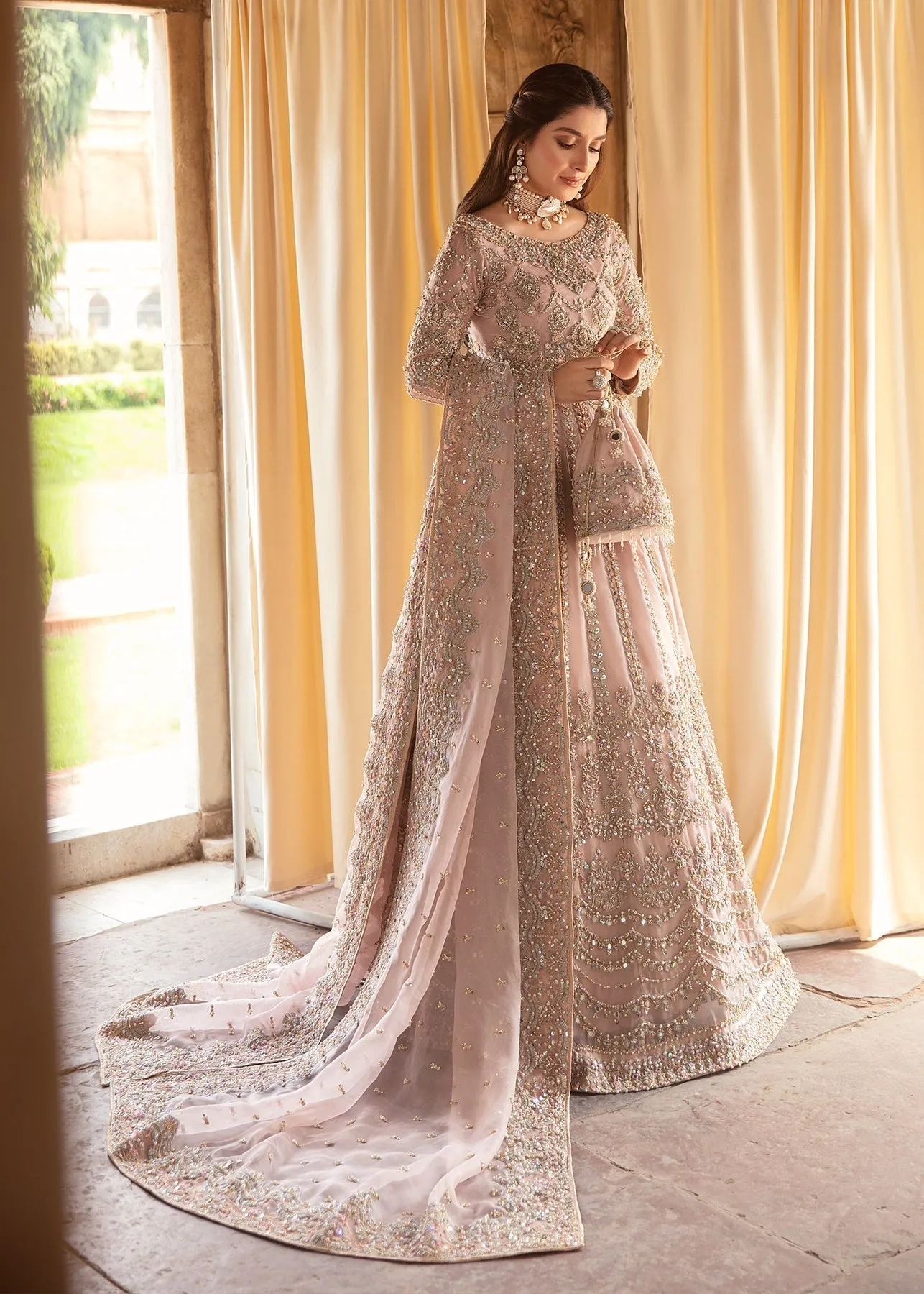 Traditional Pakistani Pink Pishwas Dupatta Party Dress