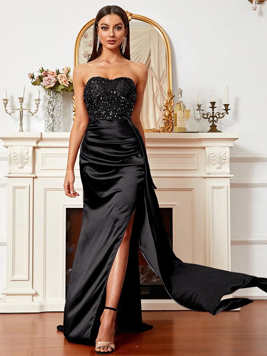 Tube Top High Split Satin Prom Dress XH1964
