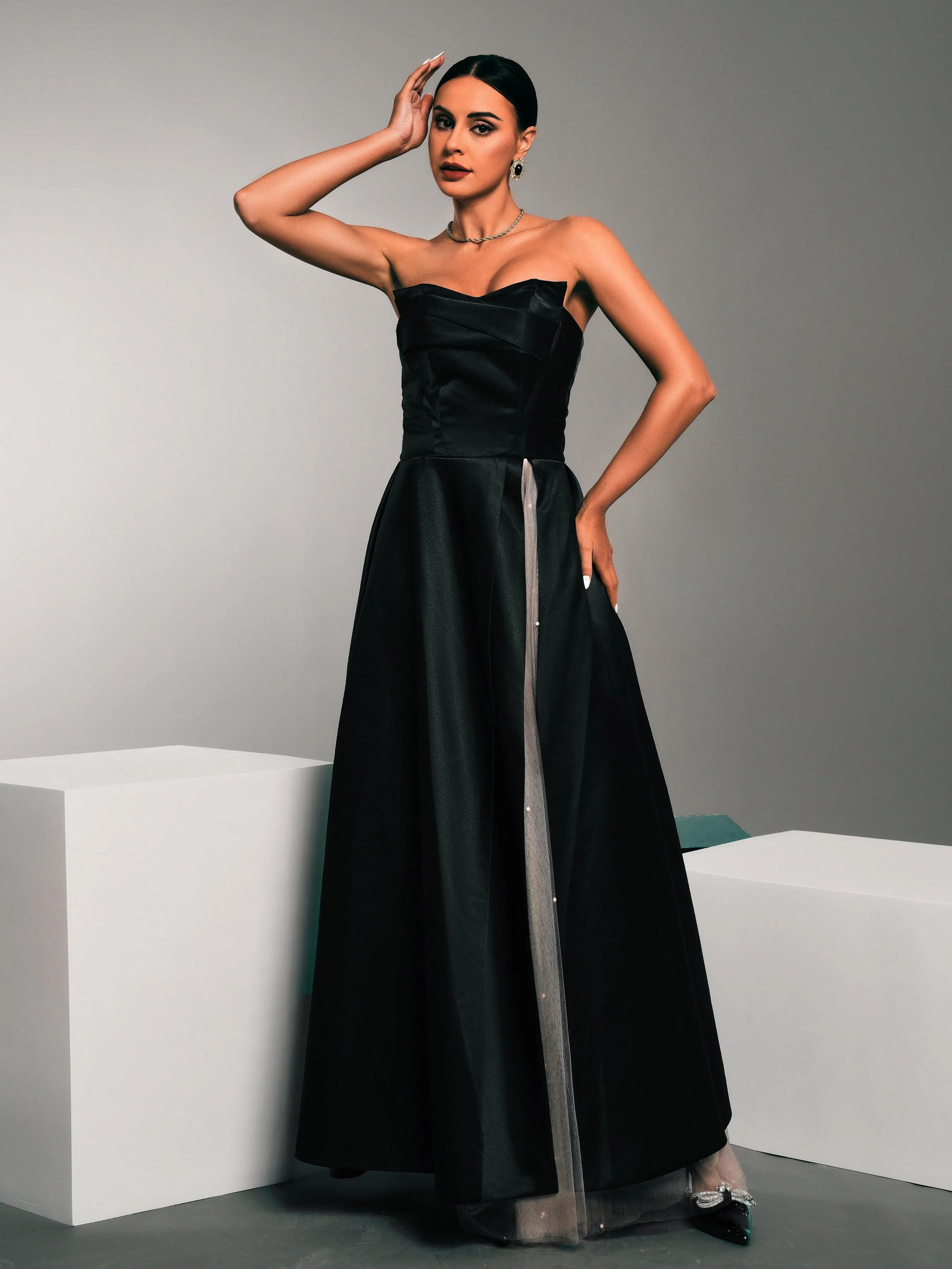 Tube Top Panel Coral Satin Dress GM90032