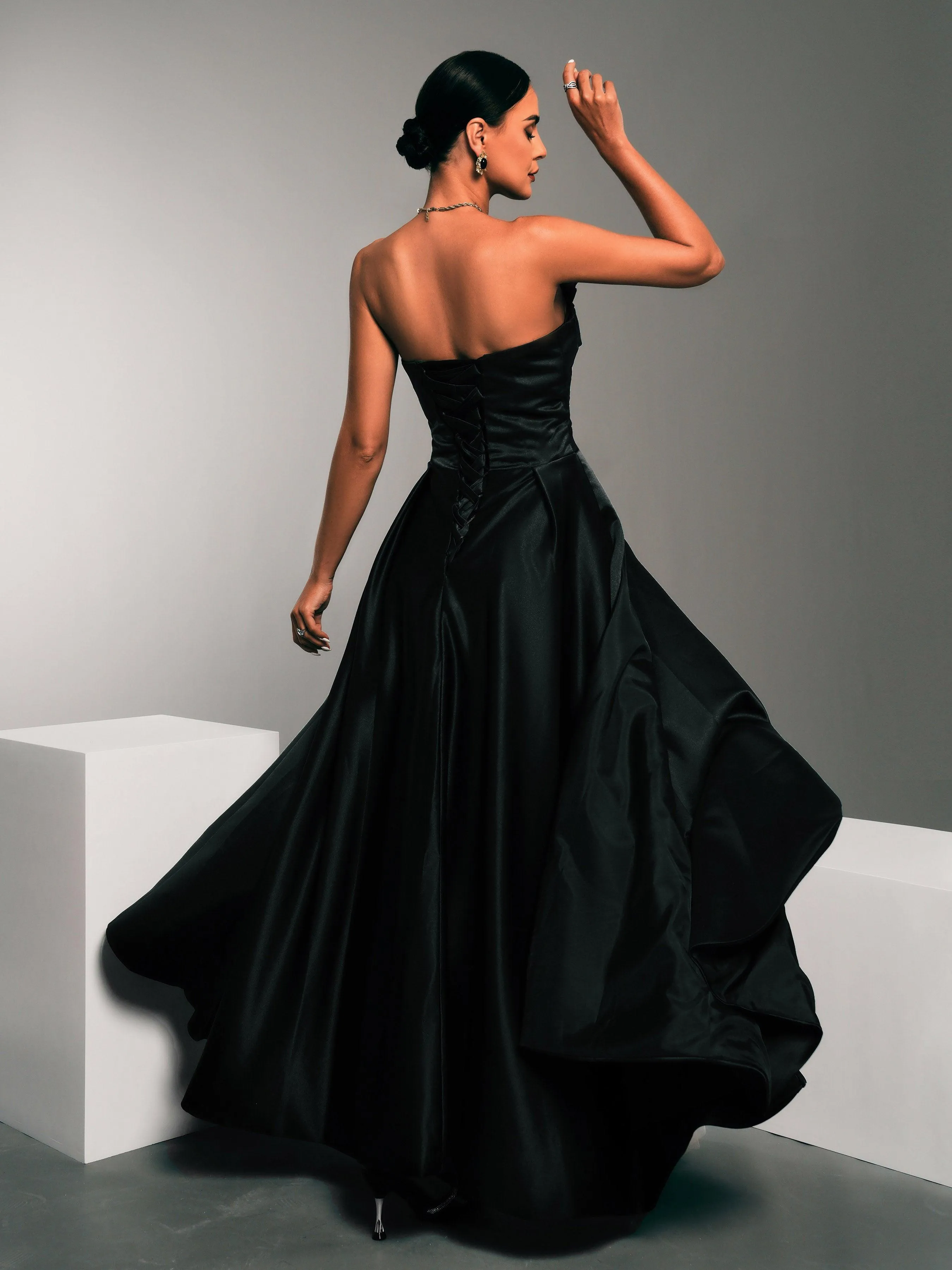 Tube Top Panel Coral Satin Dress GM90032