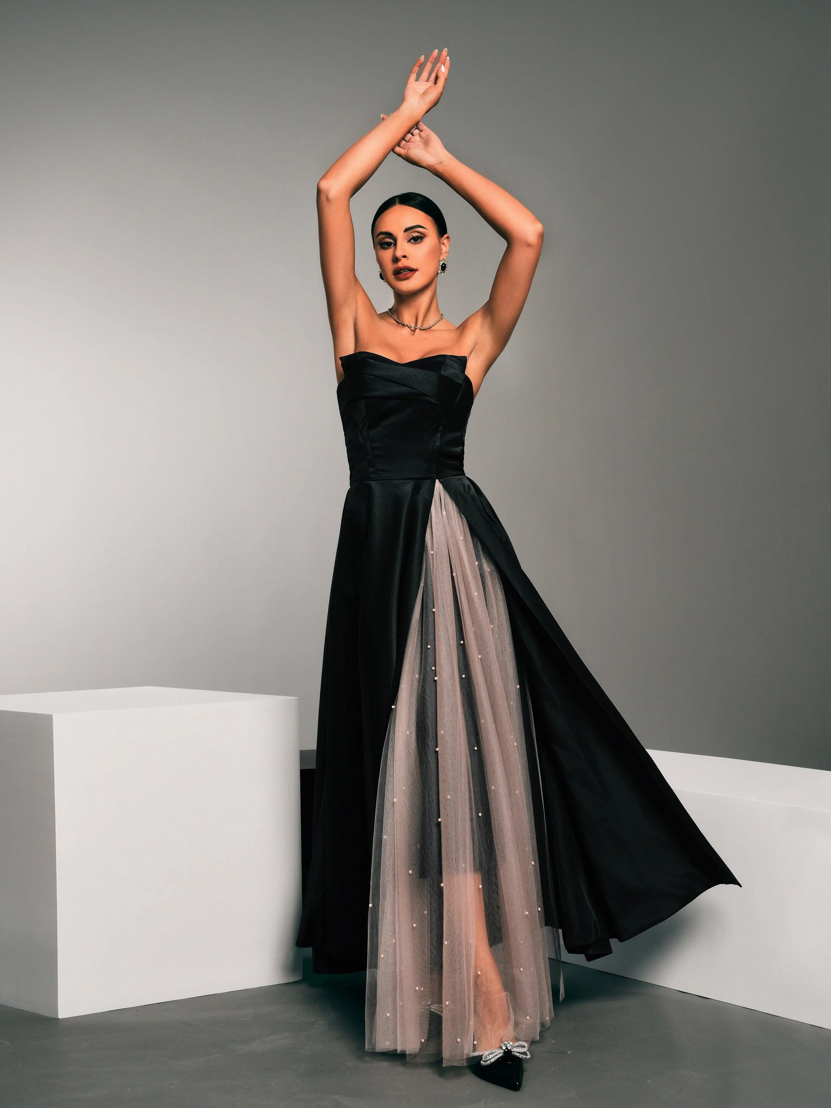Tube Top Panel Coral Satin Dress GM90032
