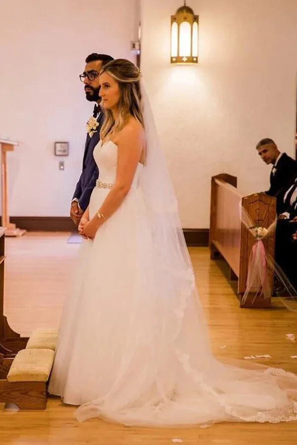 Tulle A-line Sweetheart Wedding Dresses With Rhinestone, Bridal Gowns, MW821