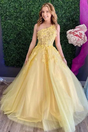 Tulle Lace A-line One Shoulder Spaghetti Straps Prom Dress, Evening Gown, MP656