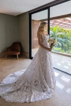 Tulle Lace A-line Wedding Dresses With Court Train, Wedding Gowns, MW918