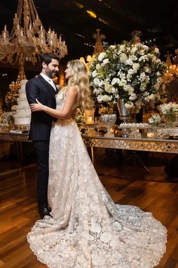 Tulle Lace A-line Wedding Dresses With Court Train, Wedding Gowns, MW918