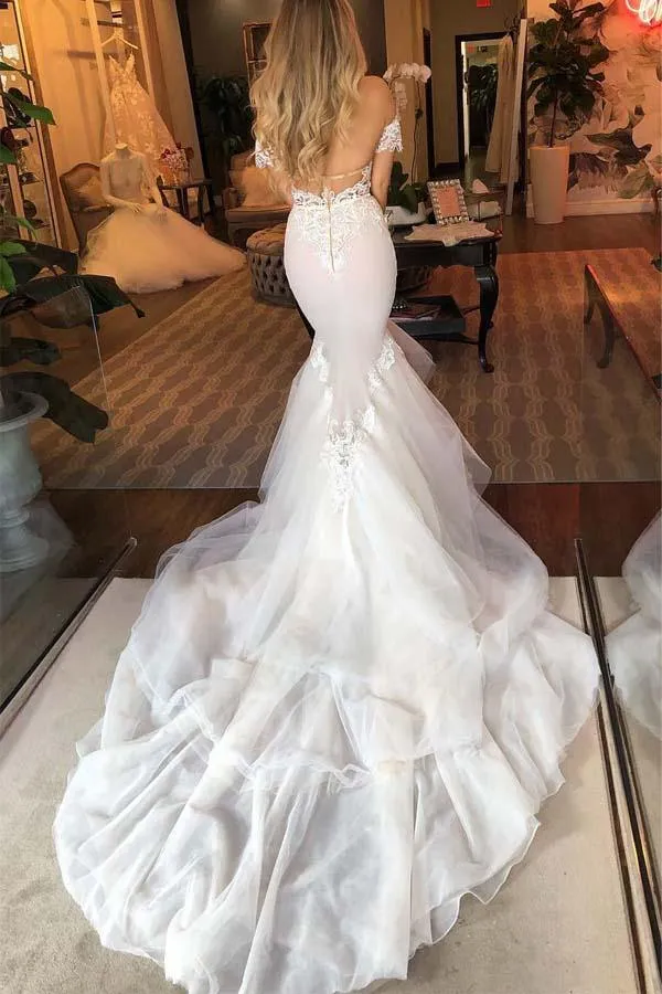 Tulle Mermaid Sweetheart Lace Appliques Wedding Dresses, Bridal Gown, MW744