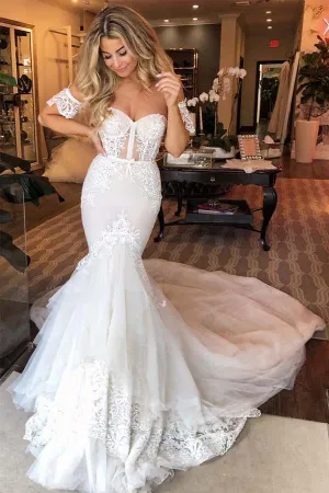 Tulle Mermaid Sweetheart Lace Appliques Wedding Dresses, Bridal Gown, MW744