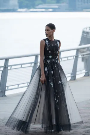 Tulle Morning Glory Lattice Crystal Embroidery Gown With Pleated Ball Skirt