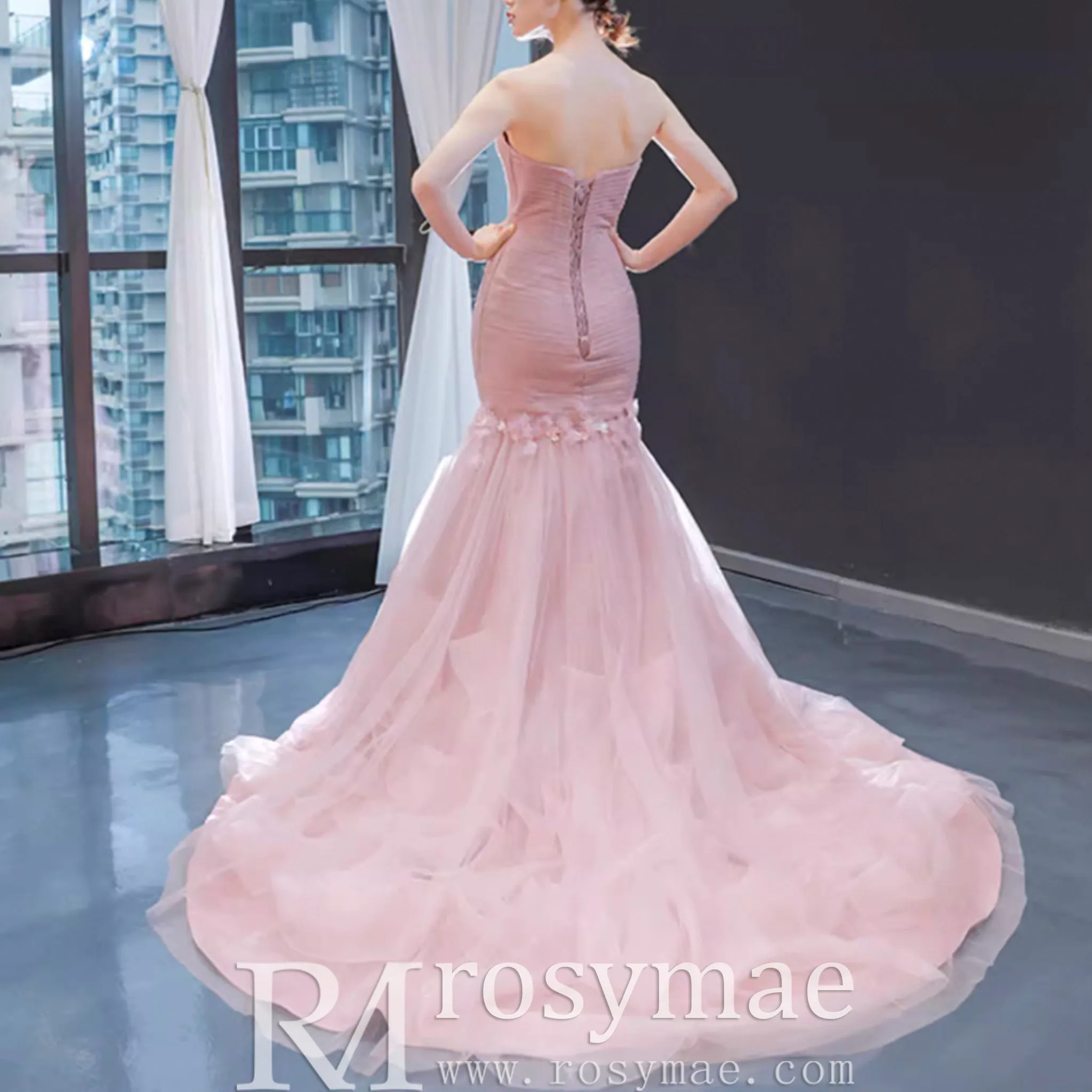 Tulle Prom Dress Sweetheart Mermaid Long Formal Dress with Ruffle