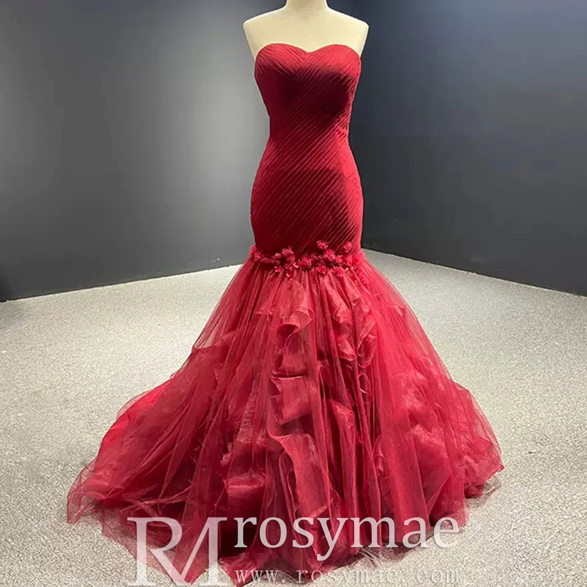 Tulle Prom Dress Sweetheart Mermaid Long Formal Dress with Ruffle