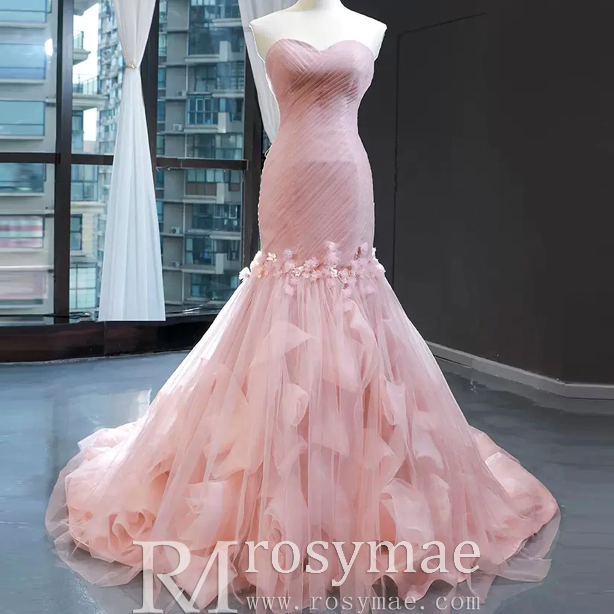 Tulle Prom Dress Sweetheart Mermaid Long Formal Dress with Ruffle