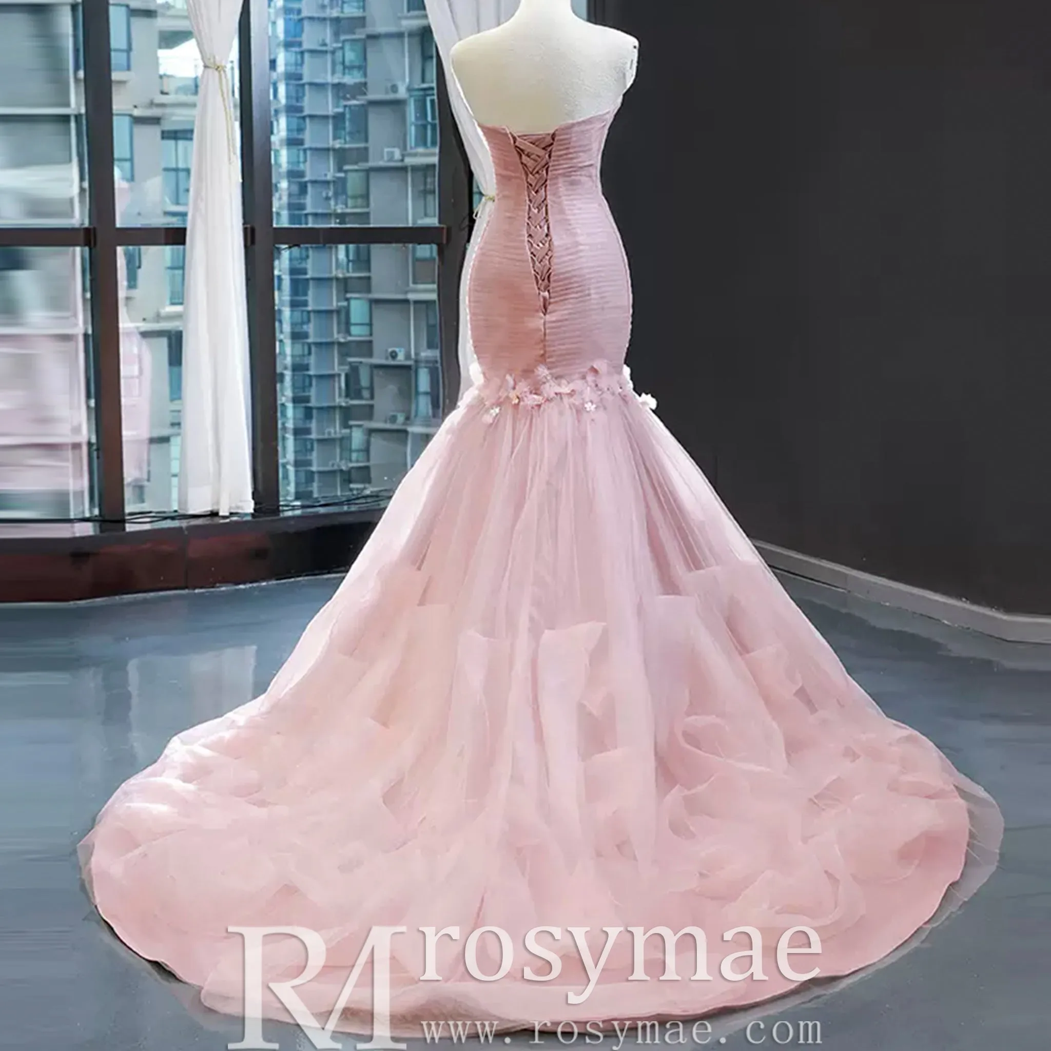 Tulle Prom Dress Sweetheart Mermaid Long Formal Dress with Ruffle