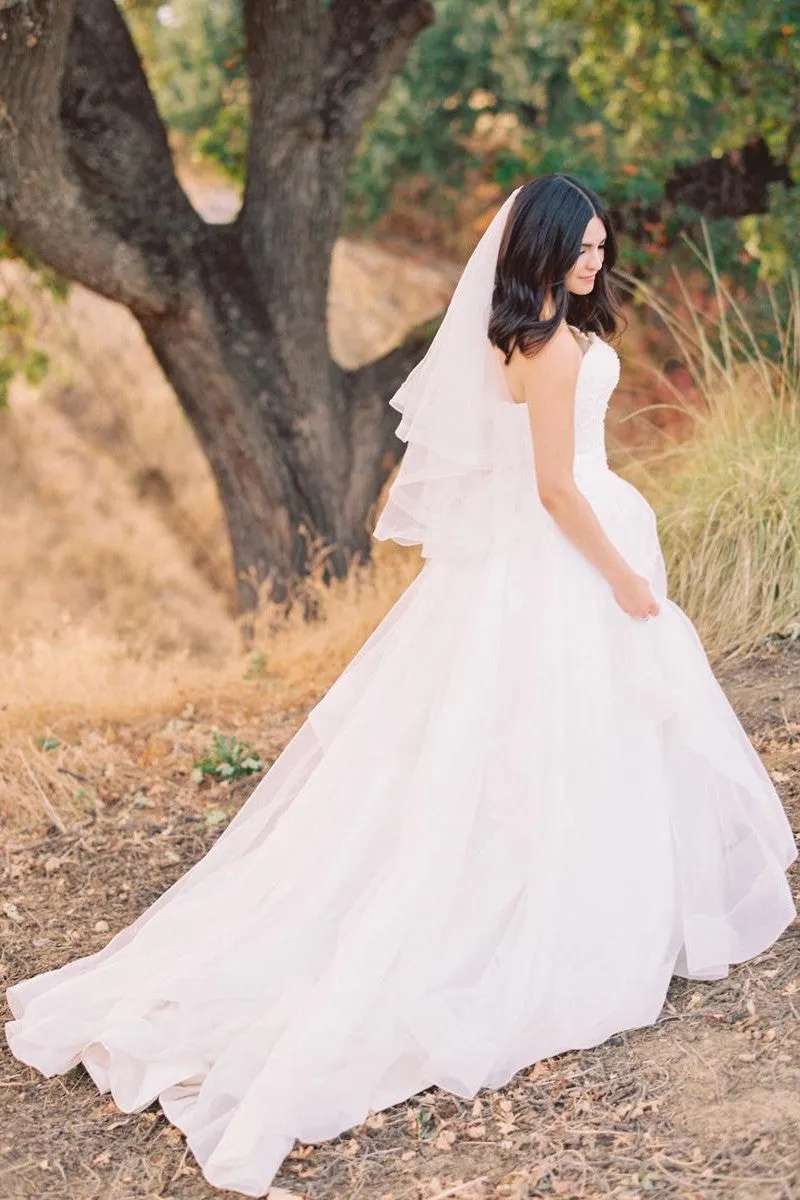 Tulle Train Backless Wedding Dresses with Lace Corset