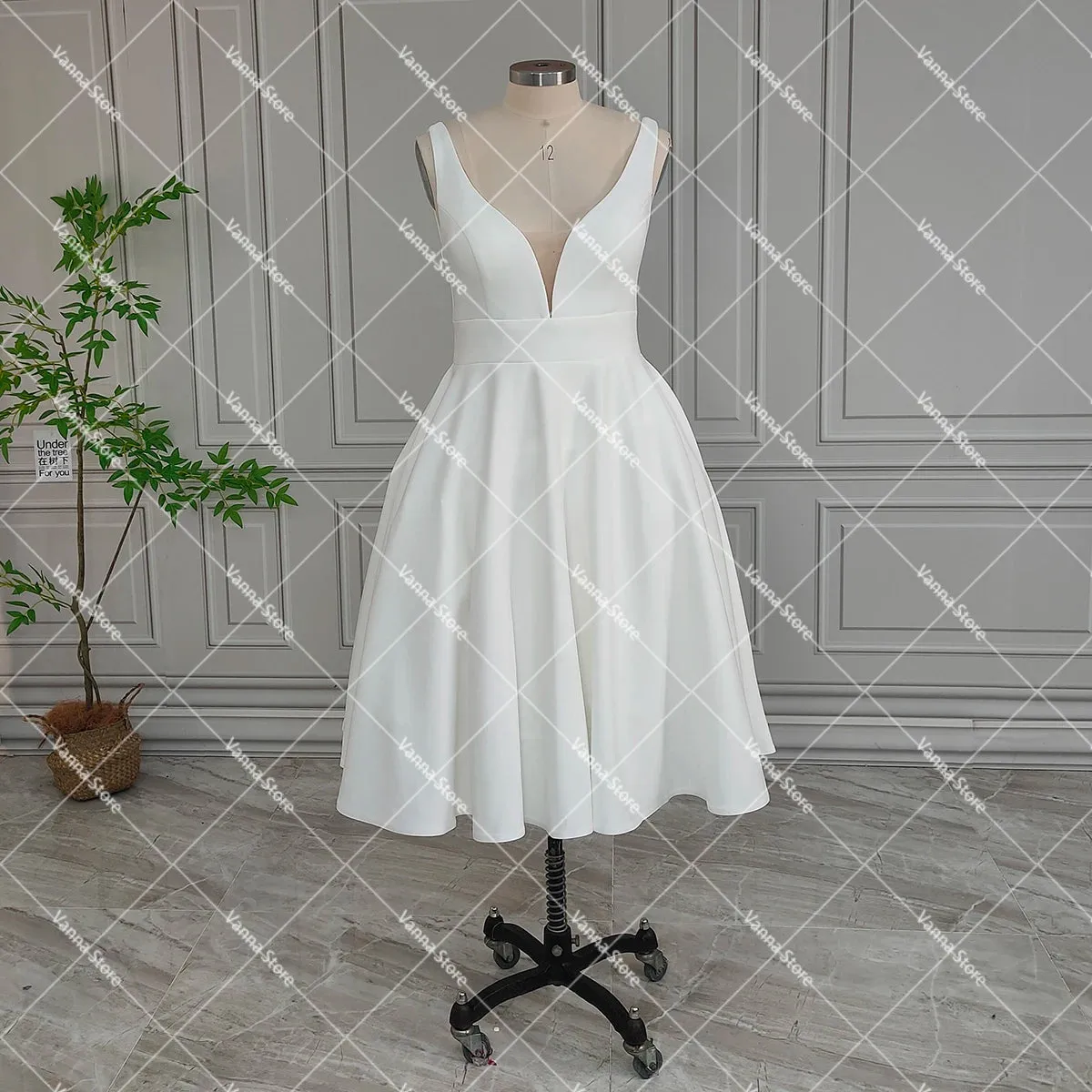 Two Piece Sleeveless Satin Wedding Dress With Jacket Simple Customized Real Photos Midi Length Bridal Gowns