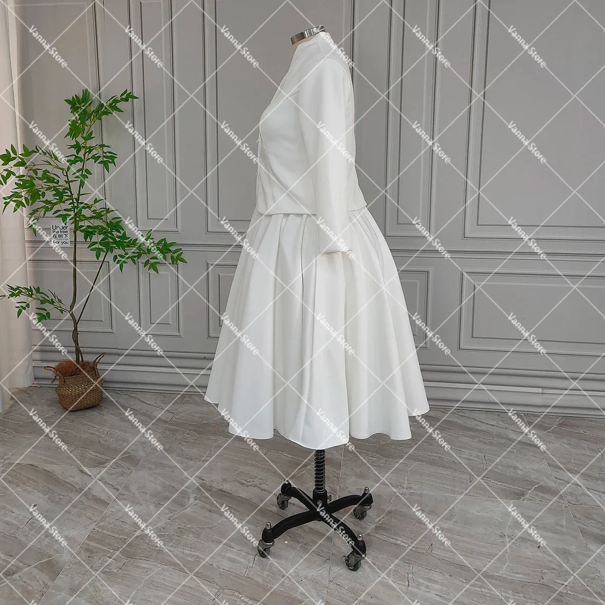 Two Piece Sleeveless Satin Wedding Dress With Jacket Simple Customized Real Photos Midi Length Bridal Gowns