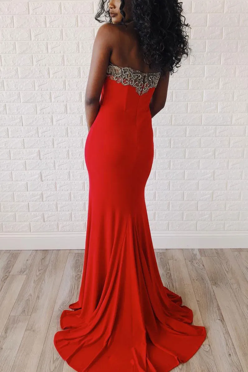 Unique red mermaid long prom dress, red evening dress