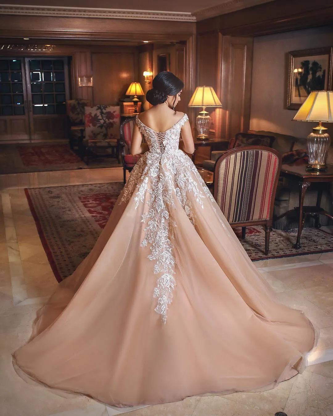 v neck champagne prom dresses ball gown lace appliqué elegant prom ball gowns casemento