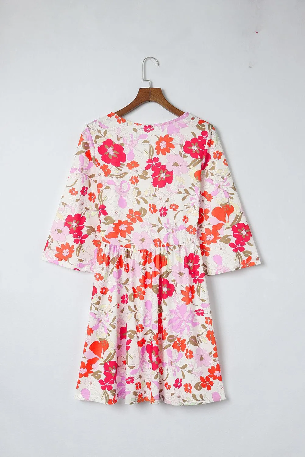 V Neck Floral Dress with 3/4 Sleeves
