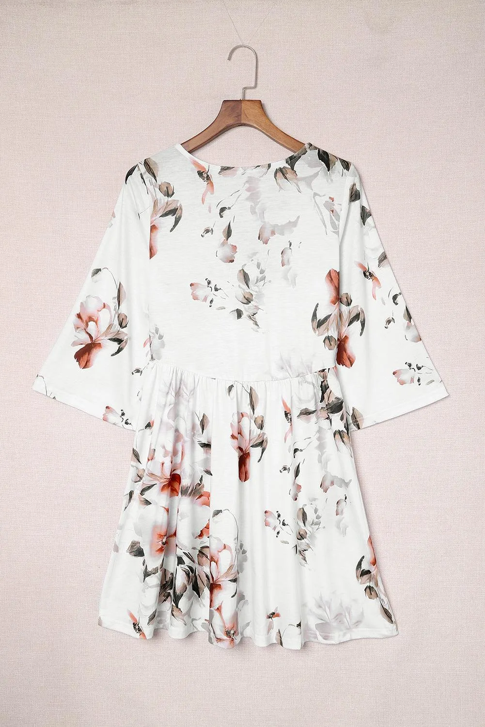 V Neck Floral Dress with 3/4 Sleeves