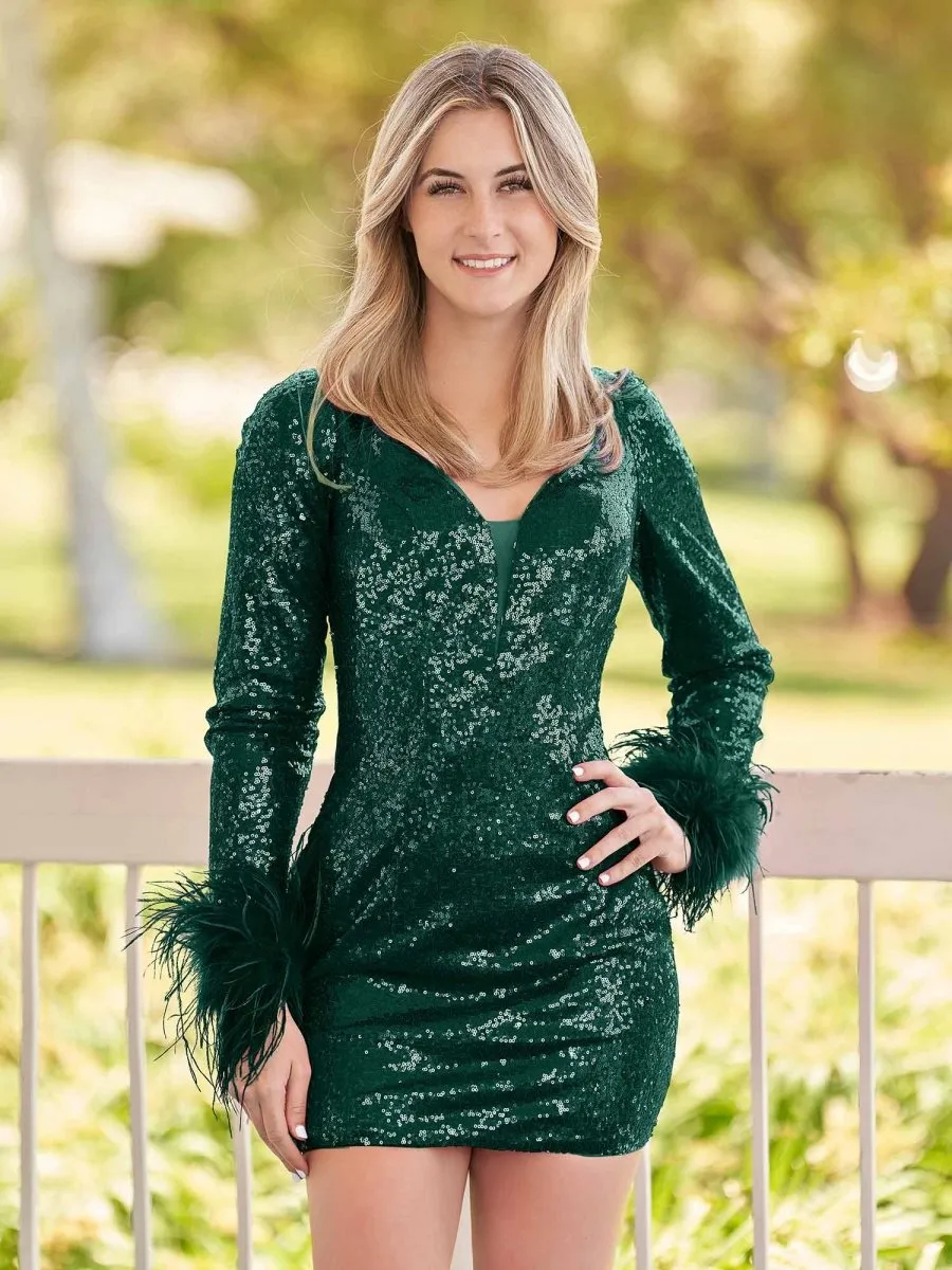 V Neck Sequins Short Tight Homecoming Dresses