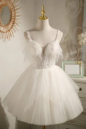 V Neck Spaghetti Straps Beading Short Homecoming Dresses