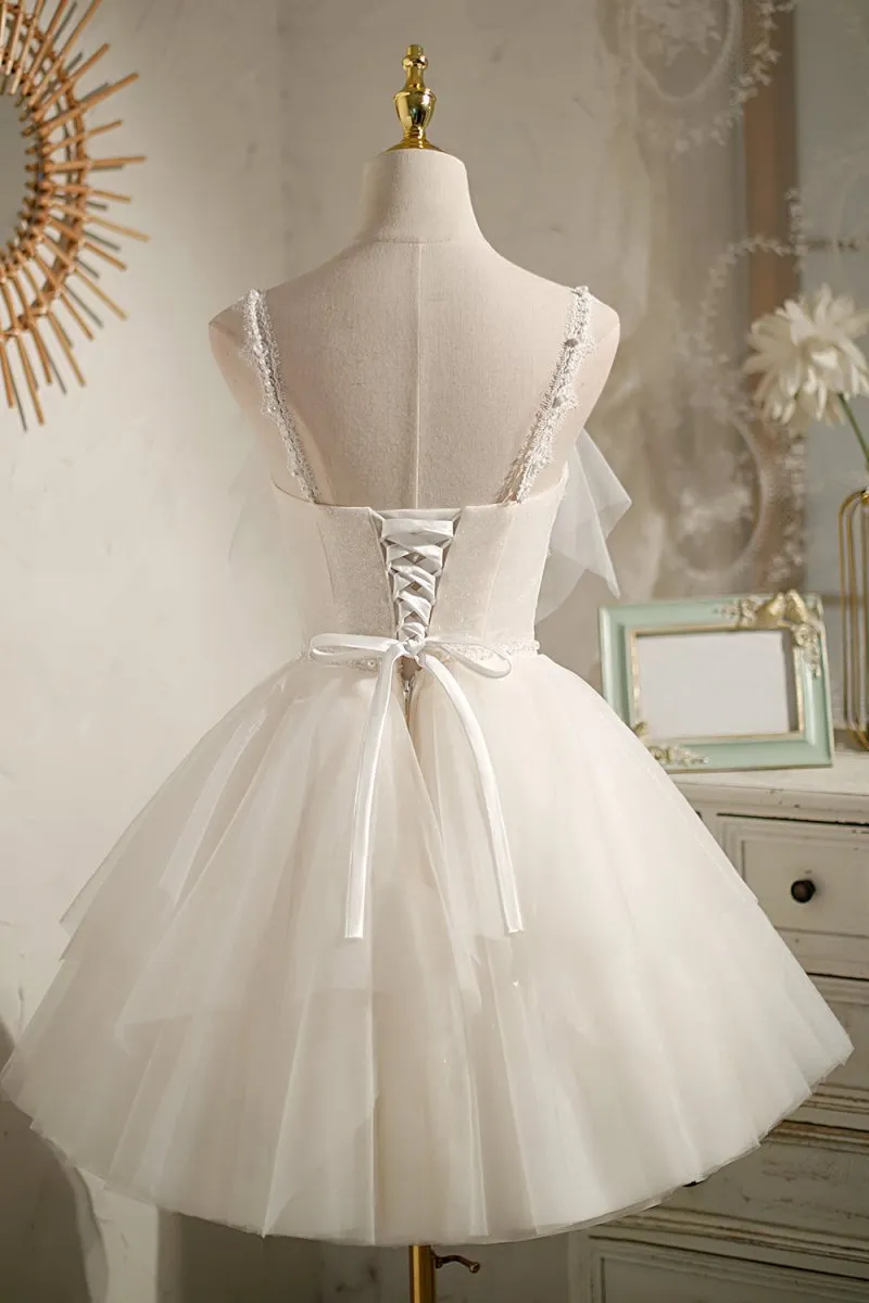 V Neck Spaghetti Straps Beading Short Homecoming Dresses