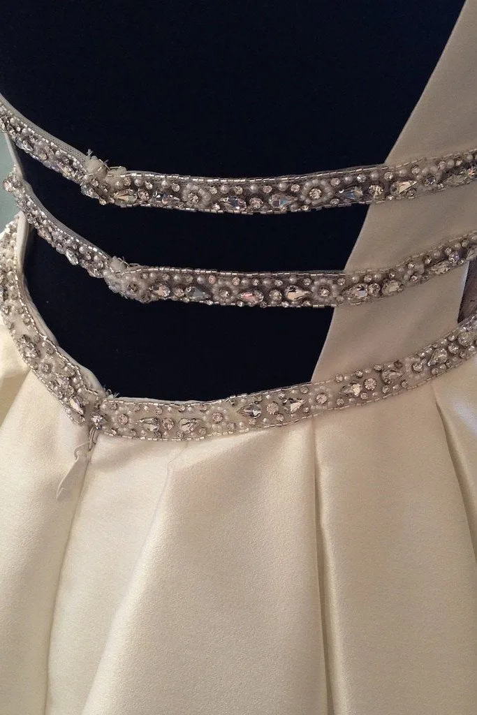 V-neckline Satin Wedding Gowns with Beading Belt