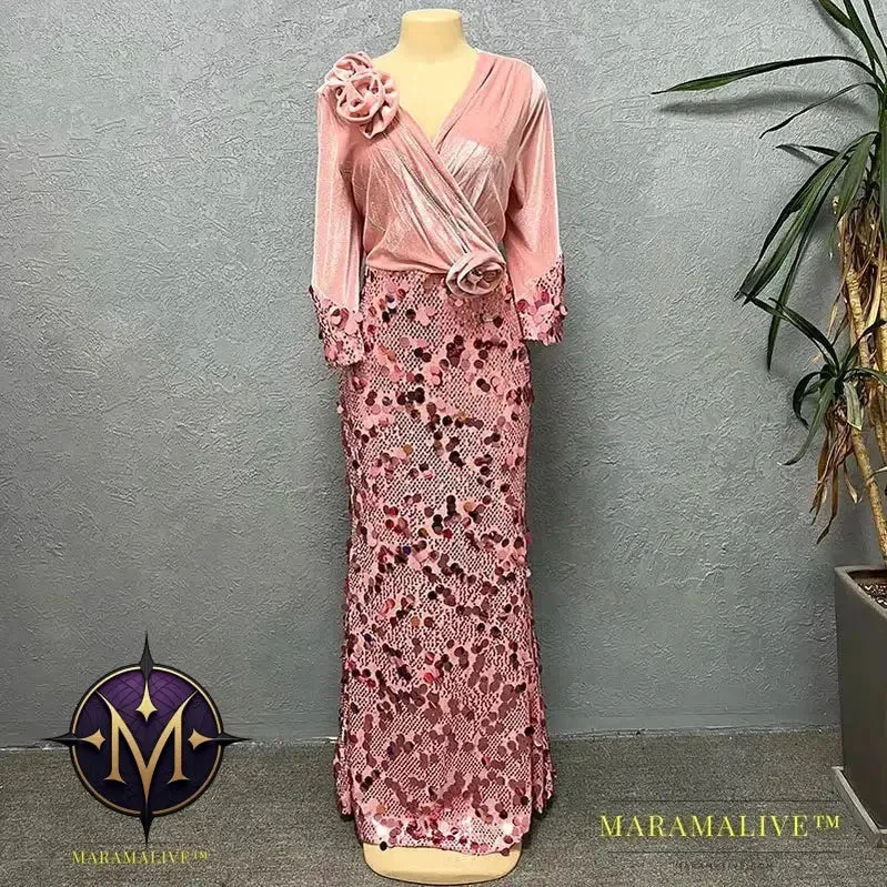 Velvet Long Luxury Evening Dresses For Women Fashion Autumn Winter V Neck Sexy Bodycon Sequins Party Dress Vestidos