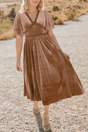 Velvet Maxi Dress with Lace Detail and Empire Waist