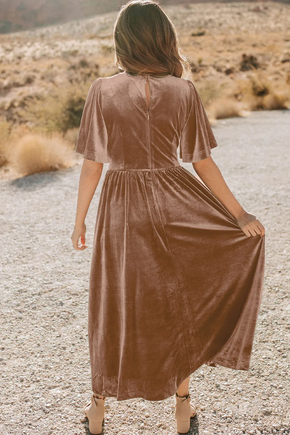 Velvet Maxi Dress with Lace Detail and Empire Waist