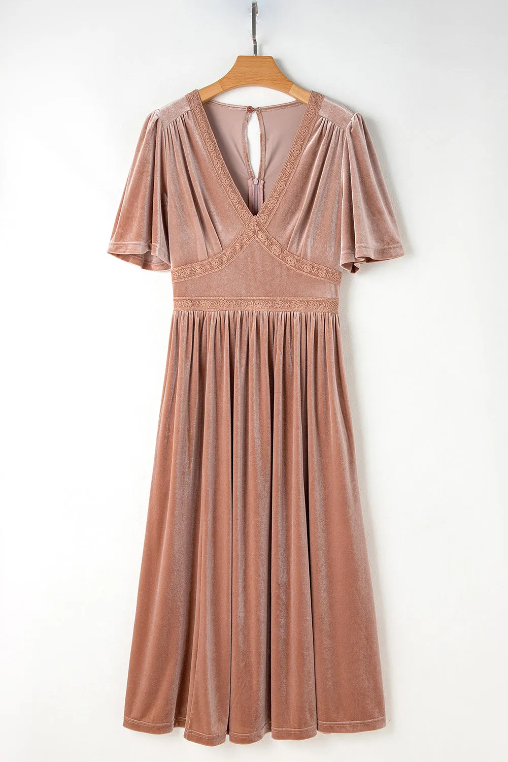 Velvet Maxi Dress with Lace Detail and Empire Waist