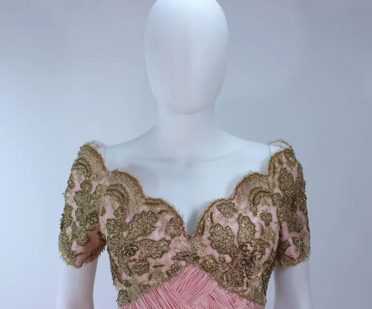 VERA WANG 1980s Pink Silk Ball Gown, Gold Lace Size 10-12