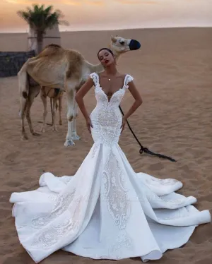 vestido de novia 2020 cap sleeve mermaid wedding dresses boho lace applique wedding gown 2021