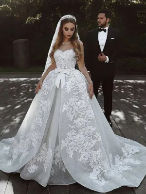 vestidos de novia arabic wedding dresses boho lace applique sweetheart neck gorgeous wedding gown