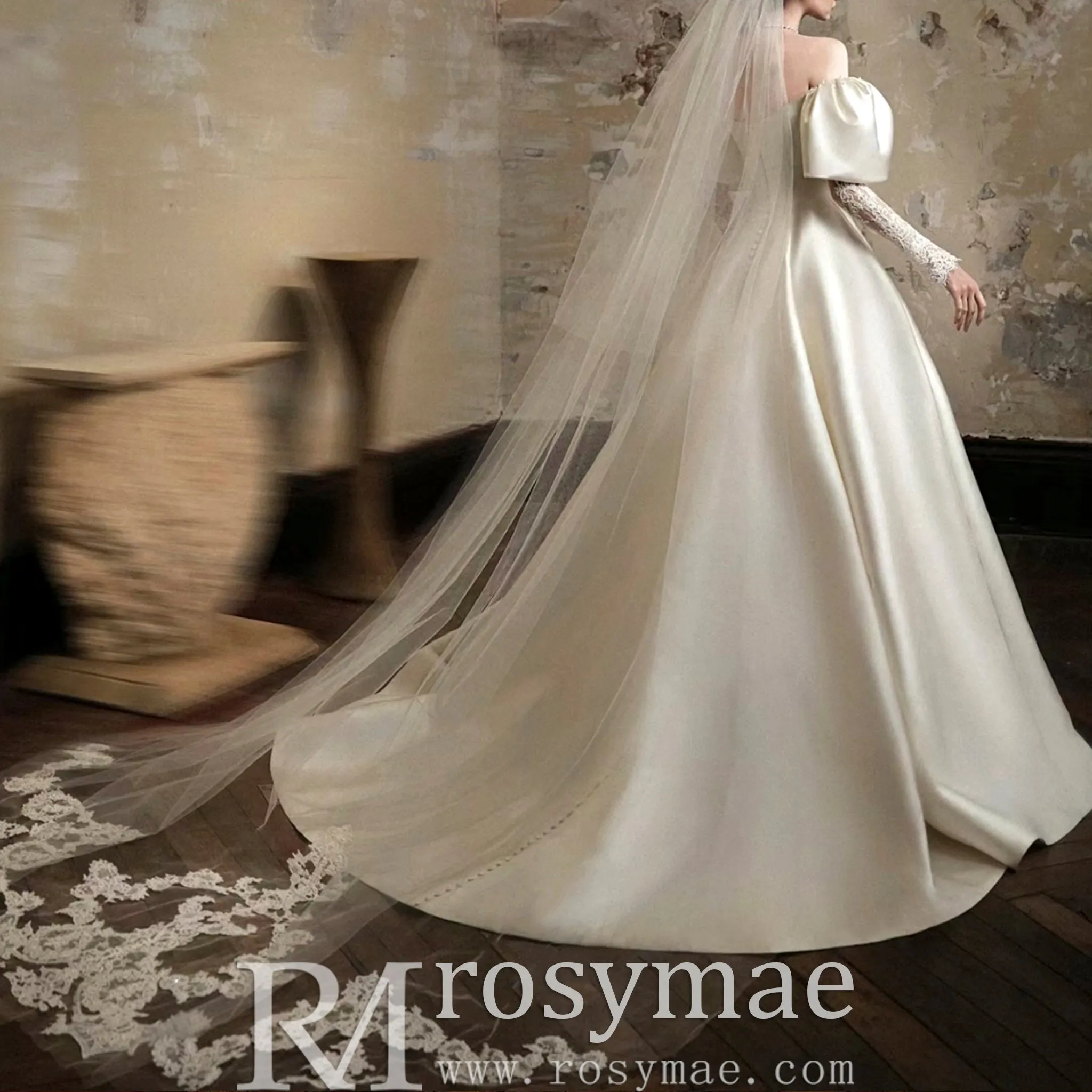 Vintage Ball Gown Lantern Long Sleeve Wedding Dress