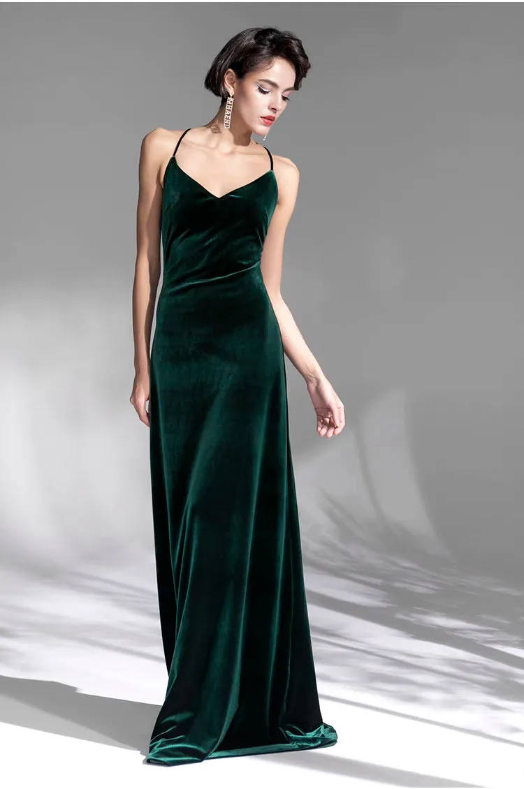Vintage Green Velvet Prom Dress