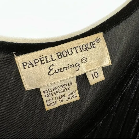 Vintage Papell Boutique Black Velvet Midi Dress 10 Evening Goth Retro Whimsigoth