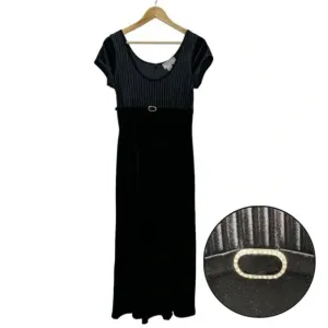 Vintage Papell Boutique Black Velvet Midi Dress 10 Evening Goth Retro Whimsigoth