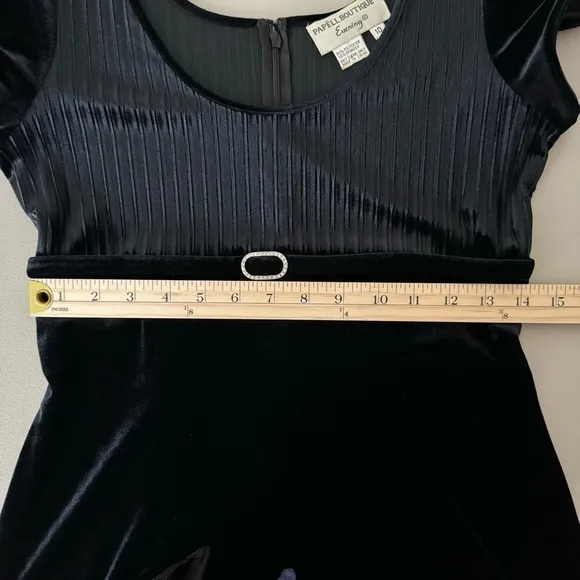 Vintage Papell Boutique Black Velvet Midi Dress 10 Evening Goth Retro Whimsigoth