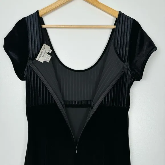 Vintage Papell Boutique Black Velvet Midi Dress 10 Evening Goth Retro Whimsigoth