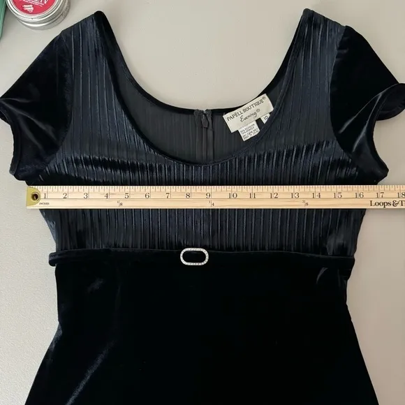 Vintage Papell Boutique Black Velvet Midi Dress 10 Evening Goth Retro Whimsigoth